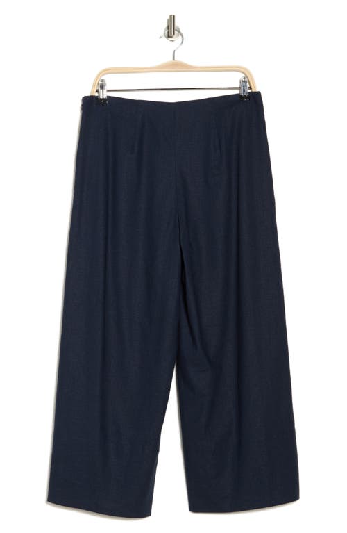Vince Linen Blend Crop Wide Leg Pants In Navy
