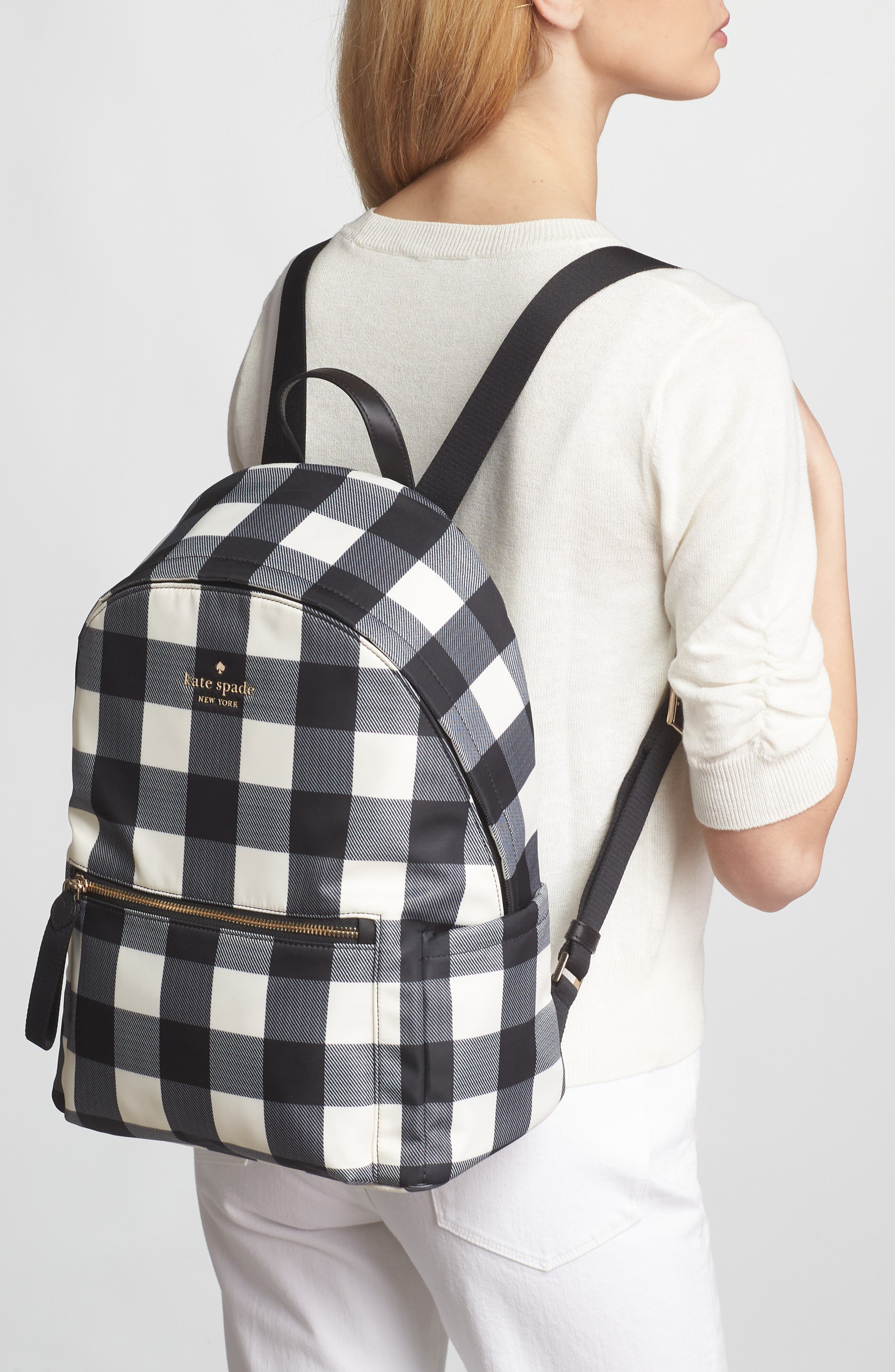 large recycled polyester backpack, Alternate, color, BLACK MULTI.