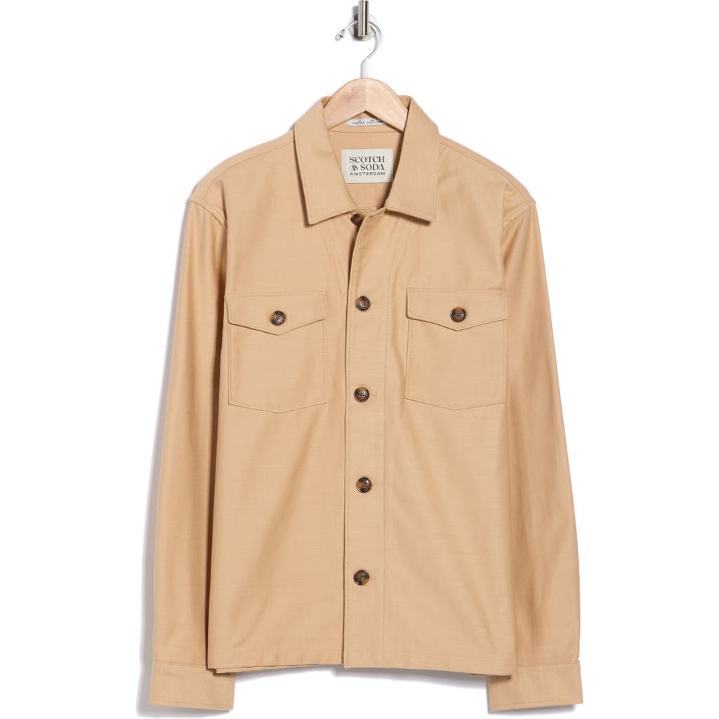 Scotch & Soda Textured Canvas Shirt Jacket In Brown