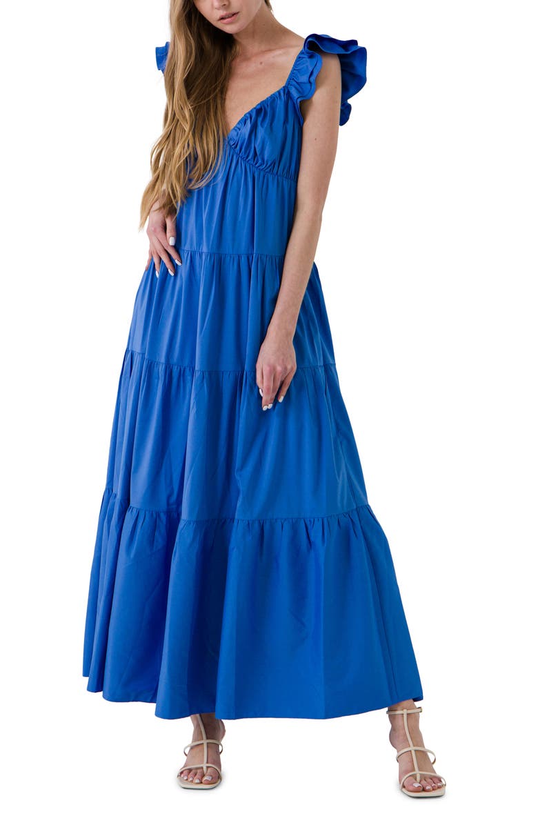 Free the Roses Ruffle Sleeve Maxi Dress, Main, color, Blue