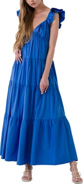Free the Roses Ruffle Sleeve Maxi Dress
