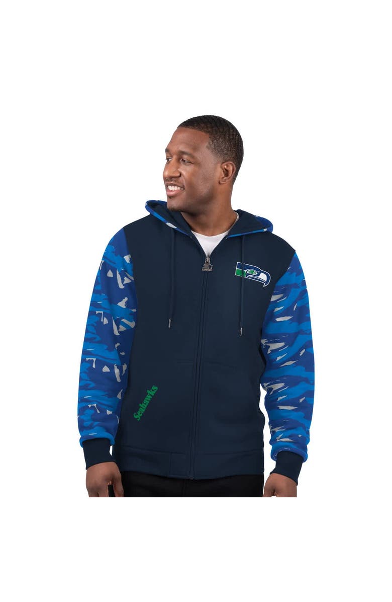 STARTER Men's Starter Navy Seattle Seahawks Thursday Night Gridiron Vintage Logo Full-Zip Hoodie, Alternate, color, Navy
