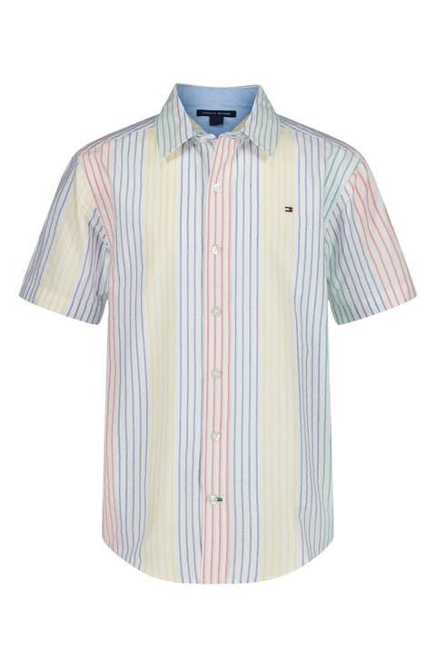 Kids' Rainbow Stripe Short Sleeve Button-Up Shirt (Big Kid)