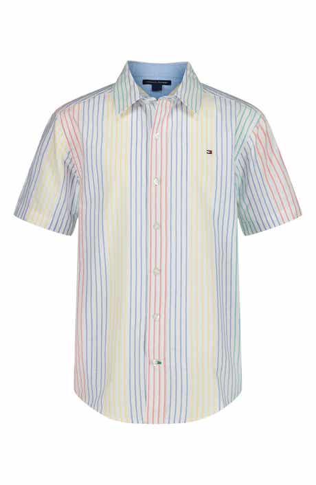 Tommy Hilfiger Kids' Rainbow Stripe Short Sleeve Button-Up Shirt