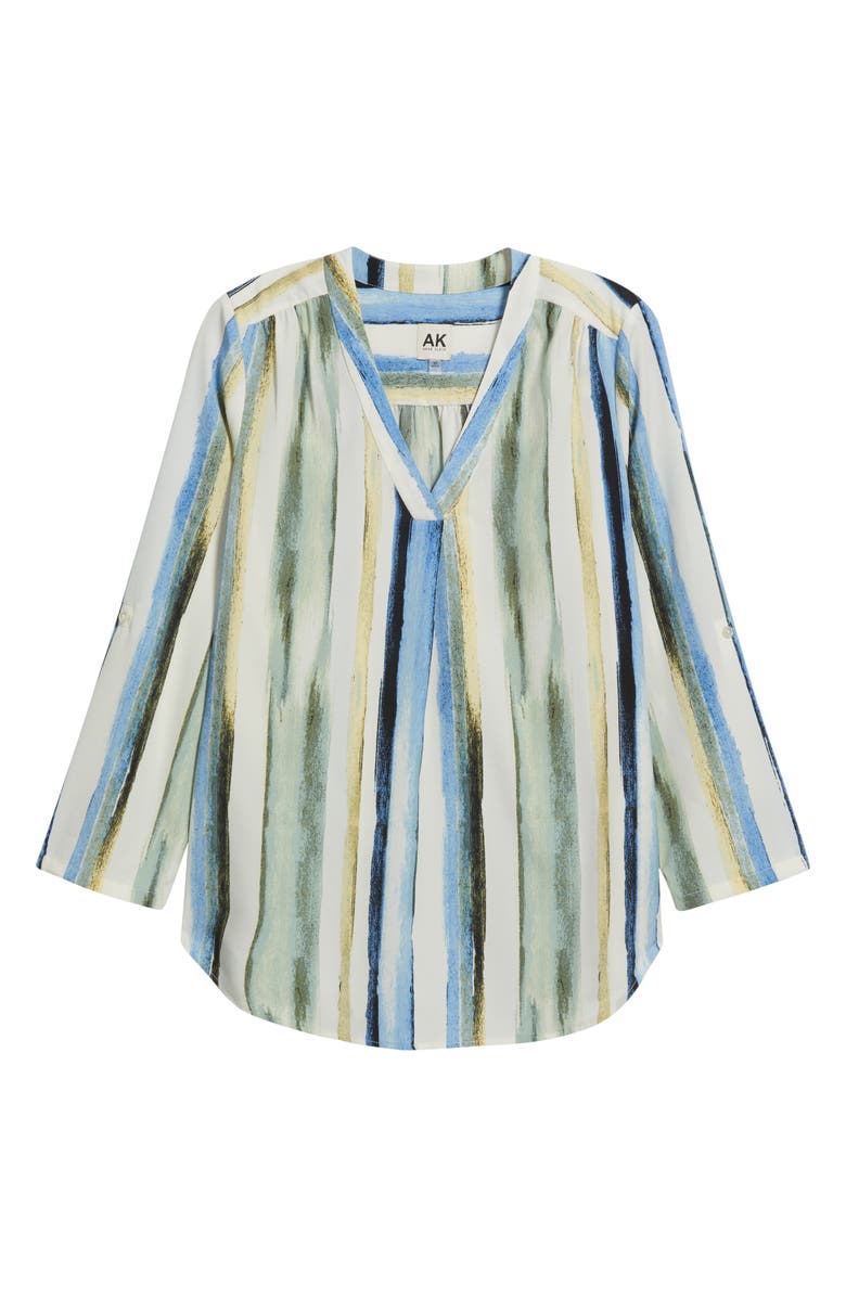 AK ANNE KLEIN Stripe V-Neck Top, Alternate, color, White Dove Multi