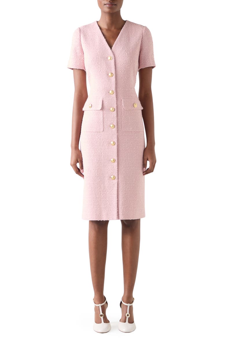 Carla Short Sleeve Tweed Sheath Dress, Main, color, PINK