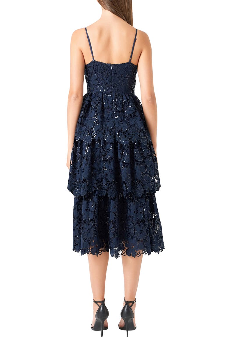 Floral Lace Tiered Sequin Midi Dress, Alternate, color, NAVY