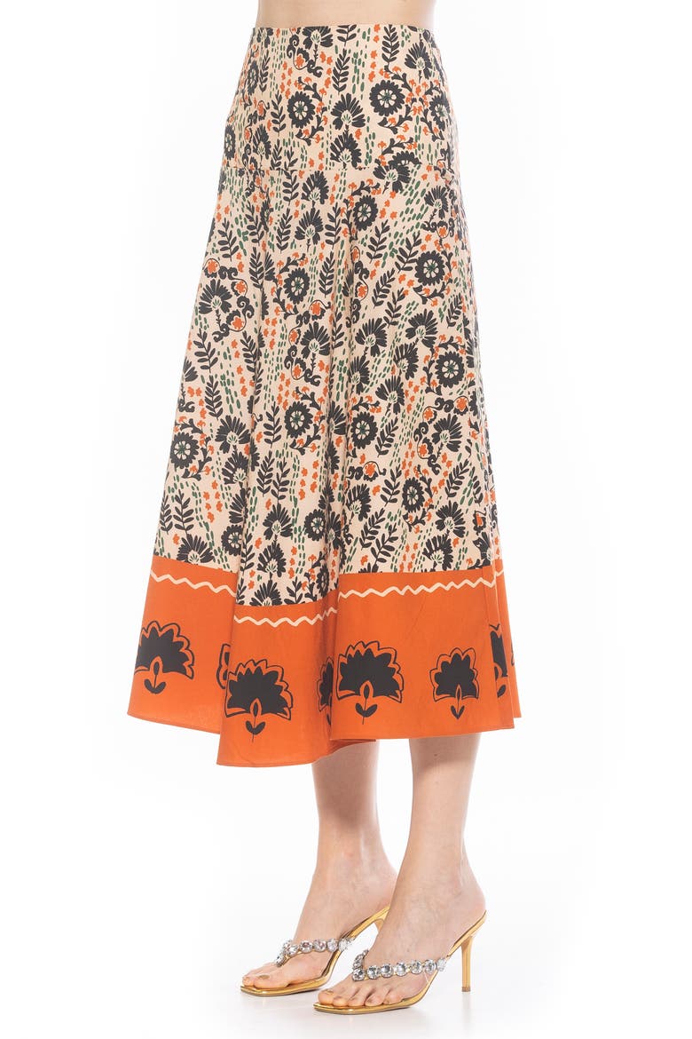Hadley Stretch Cotton Midi Skirt, Alternate, color, BEIGE MULTI