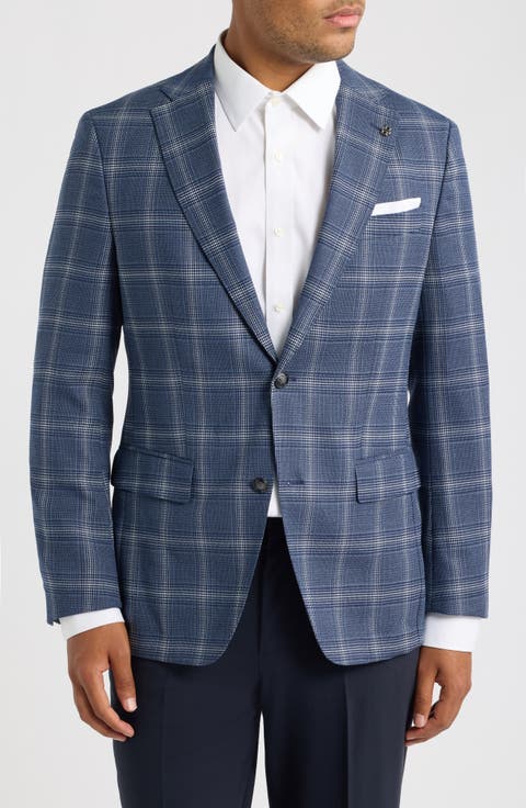 Hutson Slim Fit Dark Blue Windowpane Check Sport Coat