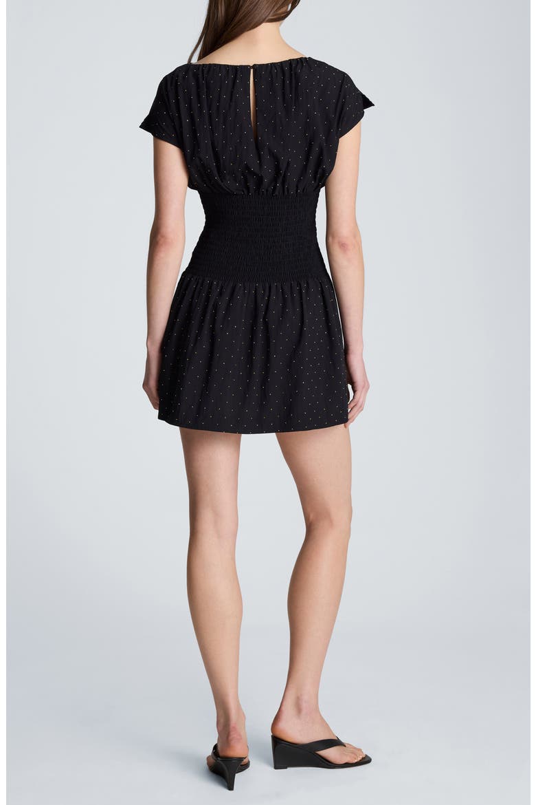 Pin Dot Smock Waist Minidress, Alternate, color, BLACK