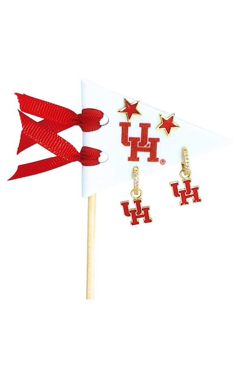 Color Shout University Of Houston Pennant Pair Earring Set, Main, color, Yellow Gold