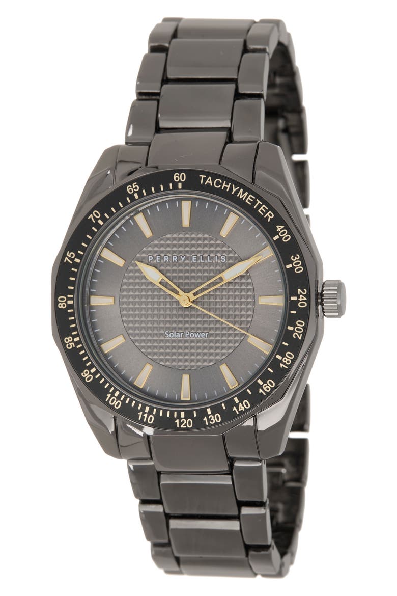 Solar Powered 3-Hand Quartz Bracelet Strap Watch, 41mm, Main, color, GUNMETAL