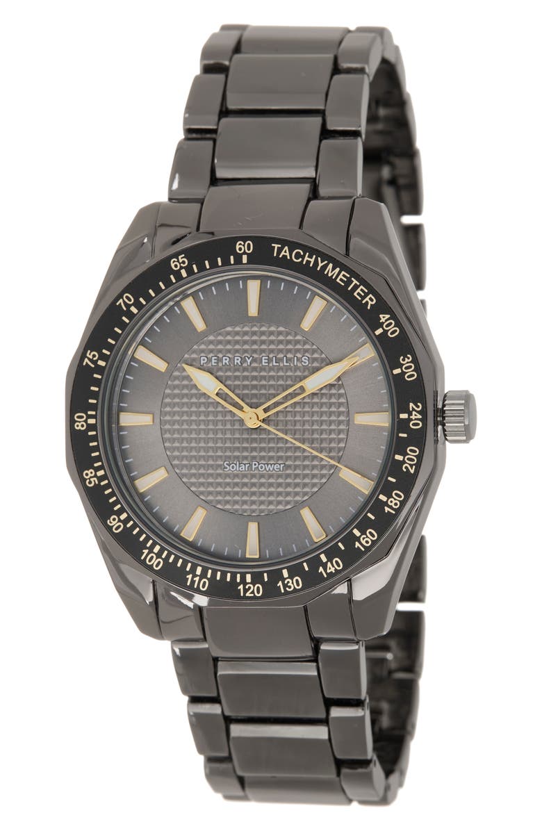 Perry Ellis Solar Powered 3-Hand Quartz Bracelet Strap Watch, 41mm, Main, color, Gunmetal