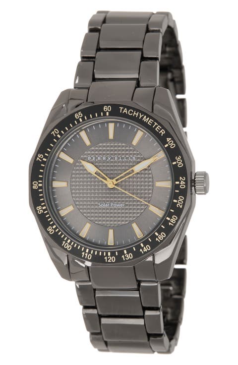 Solar Powered 3-Hand Quartz Bracelet Strap Watch, 41mm