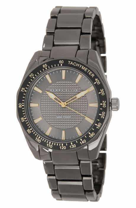 Solar Powered 3-Hand Quartz Bracelet Strap Watch, 41mm