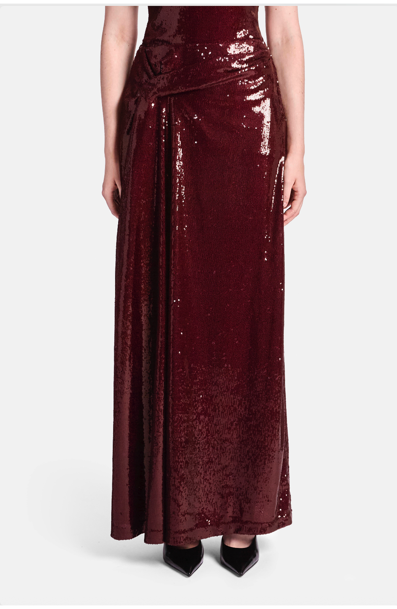 KATE BARTON Sequin Draped Maxi Skirt, Alternate, color, Burgundy