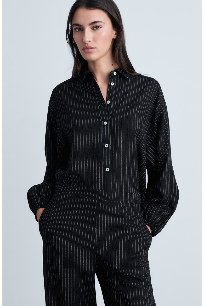 Pinstripe Straight Leg Pants, Alternate, color, BLACK