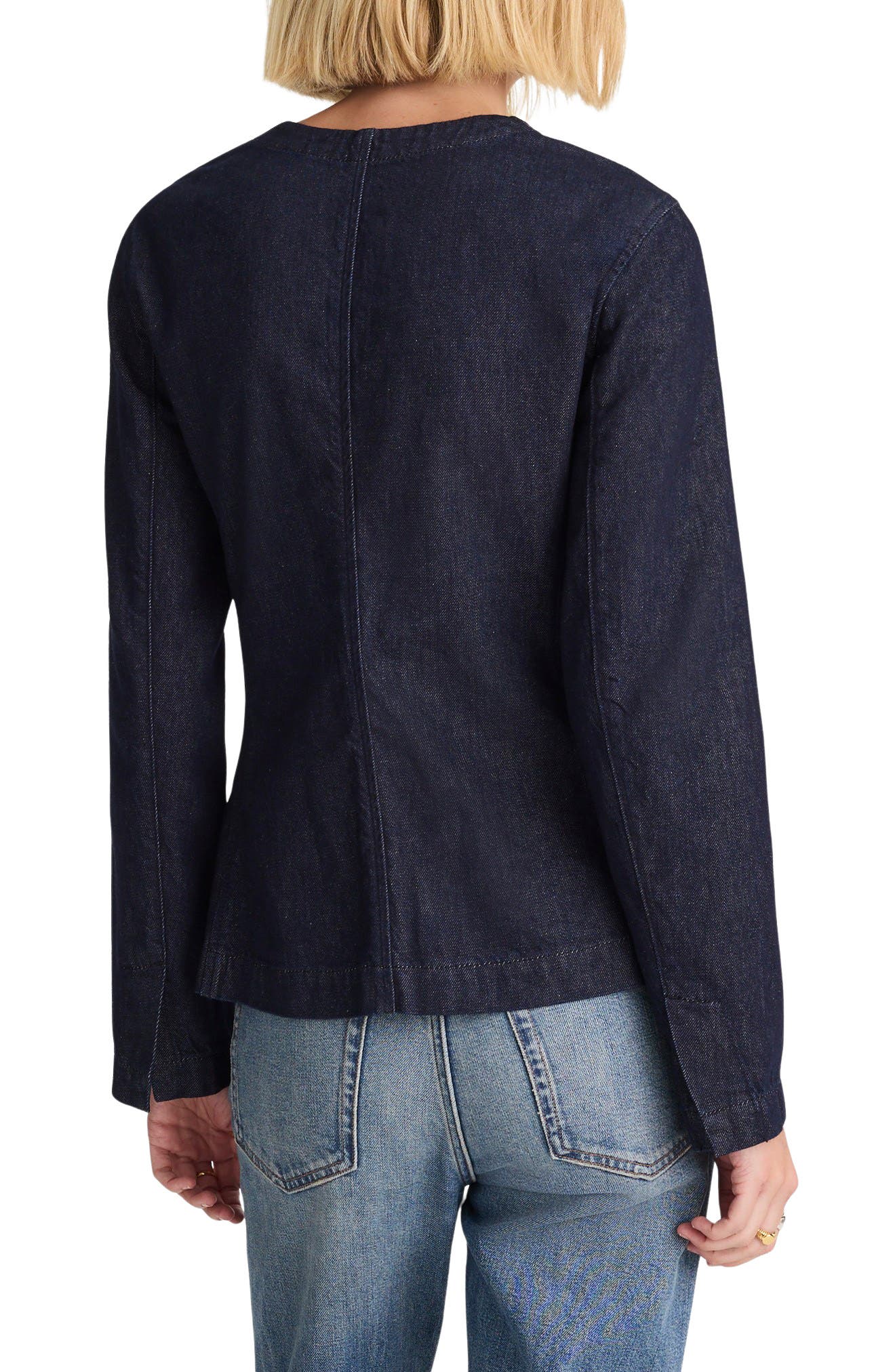 Collarless Denim Cutaway Jacket - image 2