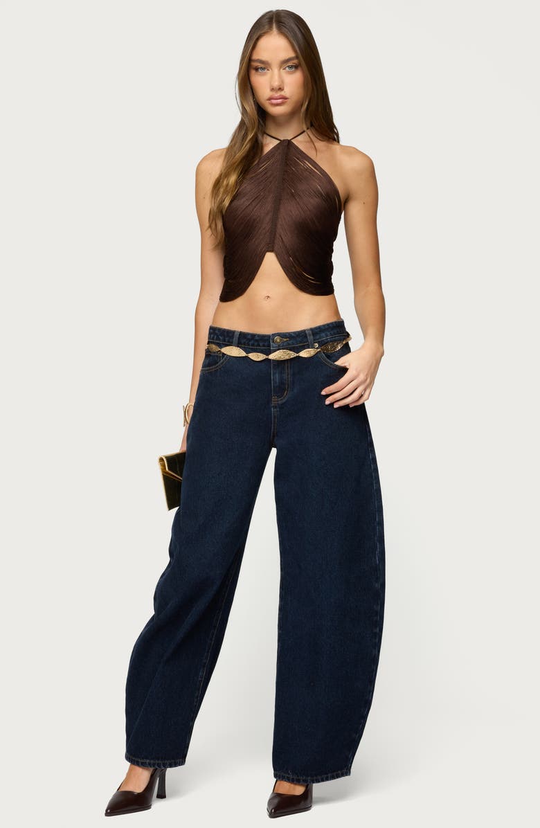 EDIKTED Hara Fringed Crop Halter Top, Alternate, color, Brown