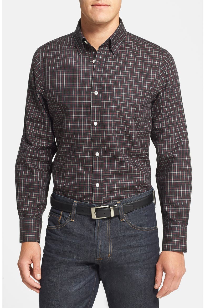 Smartcare™ Regular Fit Plaid Sport Shirt, Main, color, BLACK RED TATTERSALL