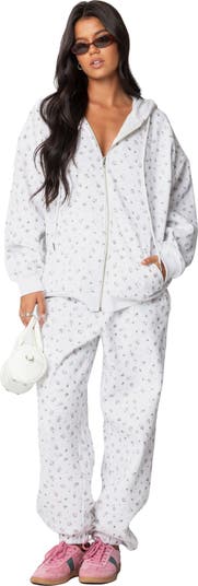 EDIKTED Bouquet Oversize Front Zip Cotton Blend Hoodie Nordstrom
