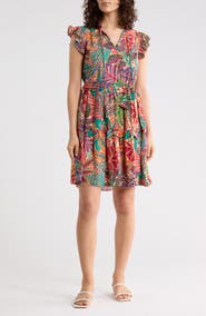 Julia Jordan Flutter Sleeve Floral Print Midi Dress