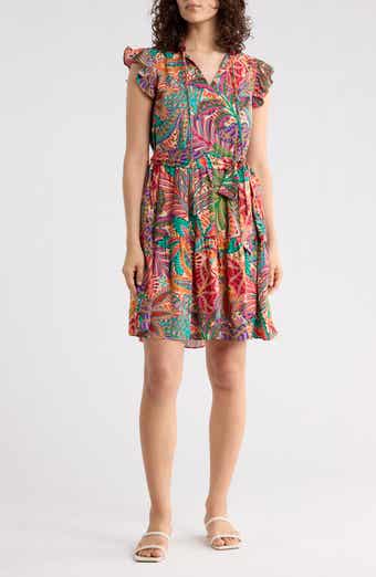 Flutter Sleeve Floral Print Midi Dress