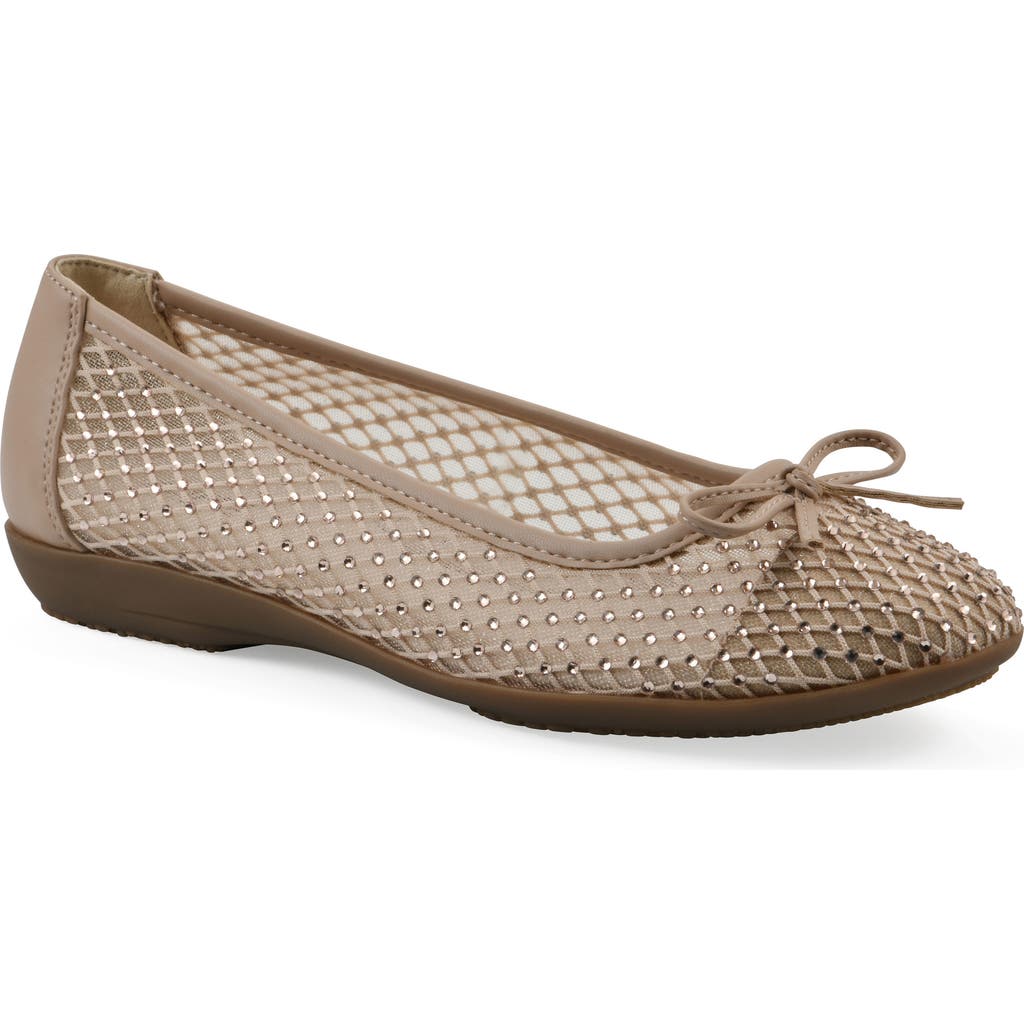 Cliffs By White Mountain Carlicia Rhinestone Mesh Ballet Flat In Taupe Fabric