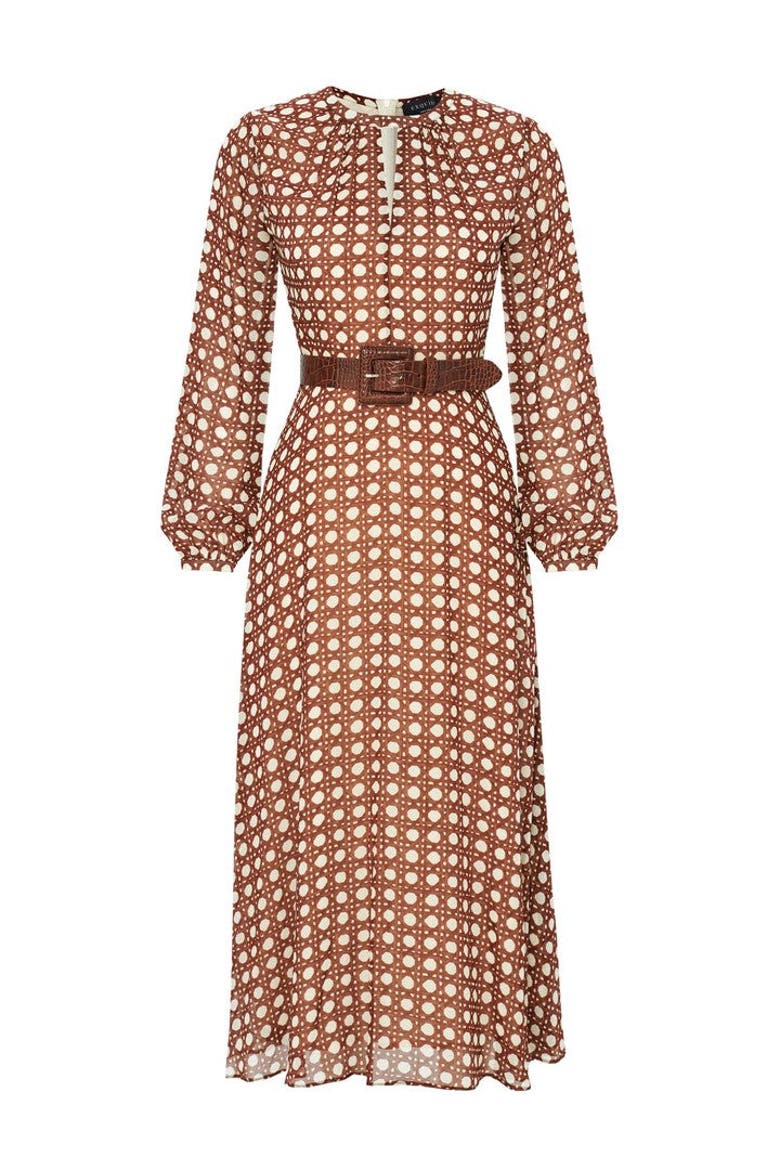 Alaina Chiffon Midi Dress, Alternate, color, BROWN-BONE