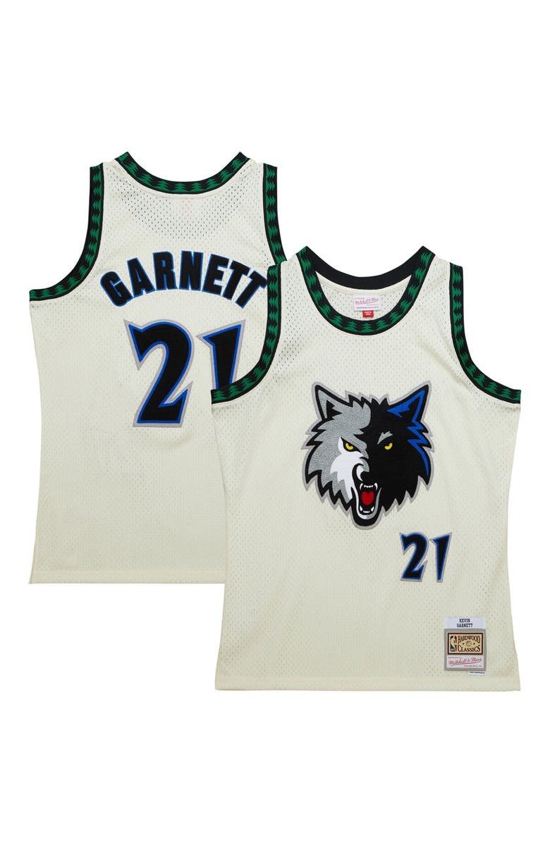 Mitchell & Ness Men's Mitchell & Ness Kevin Garnett Cream Minnesota Timberwolves Chainstitch Swingman Jersey, Alternate, color, Cream