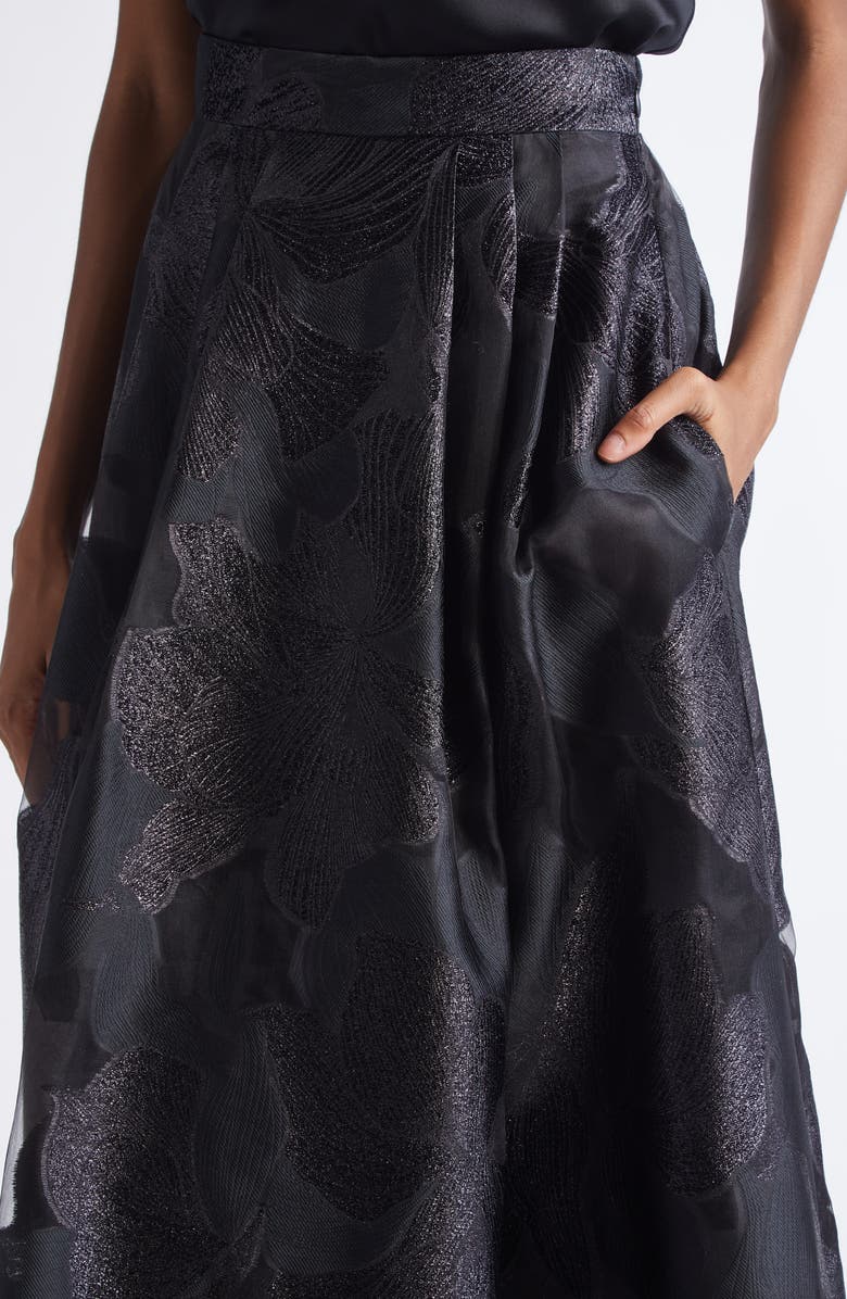 ST. JOHN Metallic Floral Jacquard Organza Skirt, Alternate, color, Black