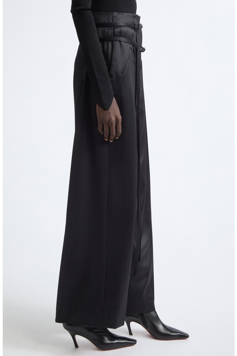 Relics Belted Wool Blend Satin Wide Leg Pants, Alternate, color, BLACK