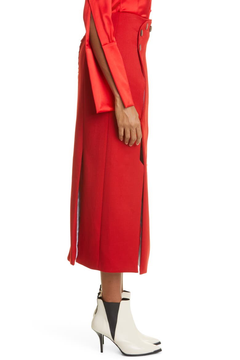 Sailor Wool Midi Skirt, Alternate, color, RED