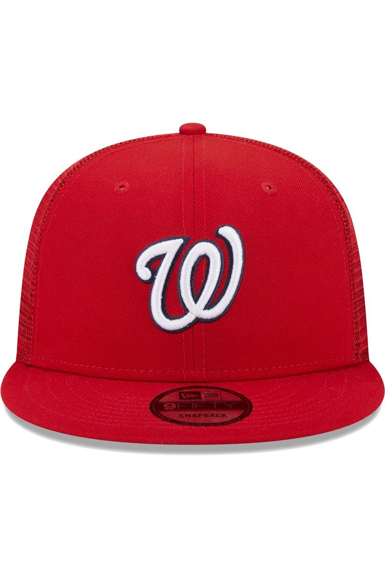Men's New Era Red Washington Nationals Team Color Trucker 9FIFTY Snapback Hat, Alternate, color, Red