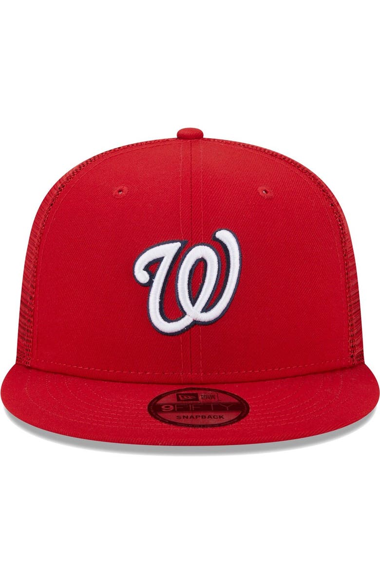 New Era Men's New Era Red Washington Nationals Team Color Trucker 9FIFTY Snapback Hat, Alternate, color, 