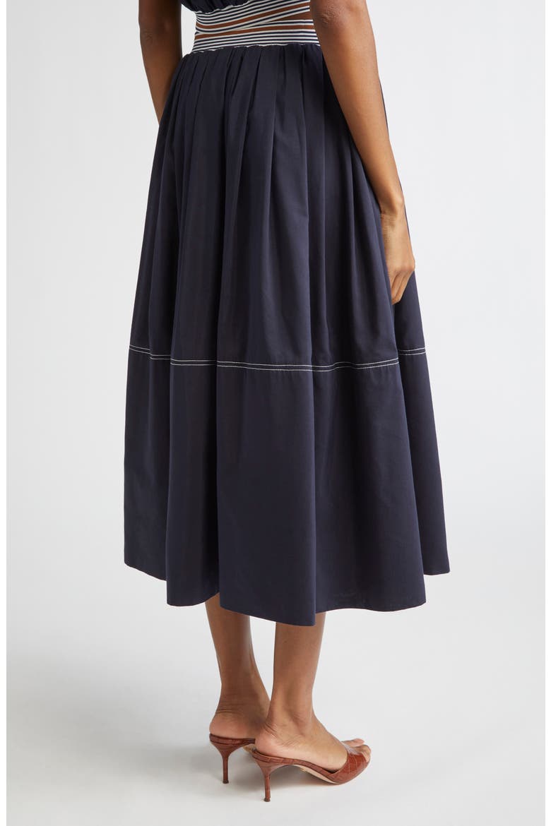 Evelina Topstitch Detail Cotton & Silk Skirt, Alternate, color, NAVY