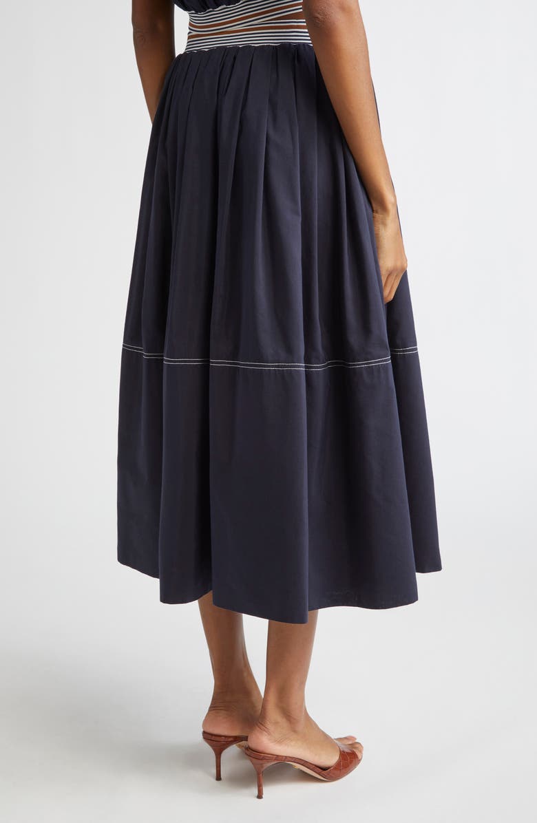 Veronica Beard Evelina Topstitch Detail Cotton & Silk Skirt, Alternate, color, Navy