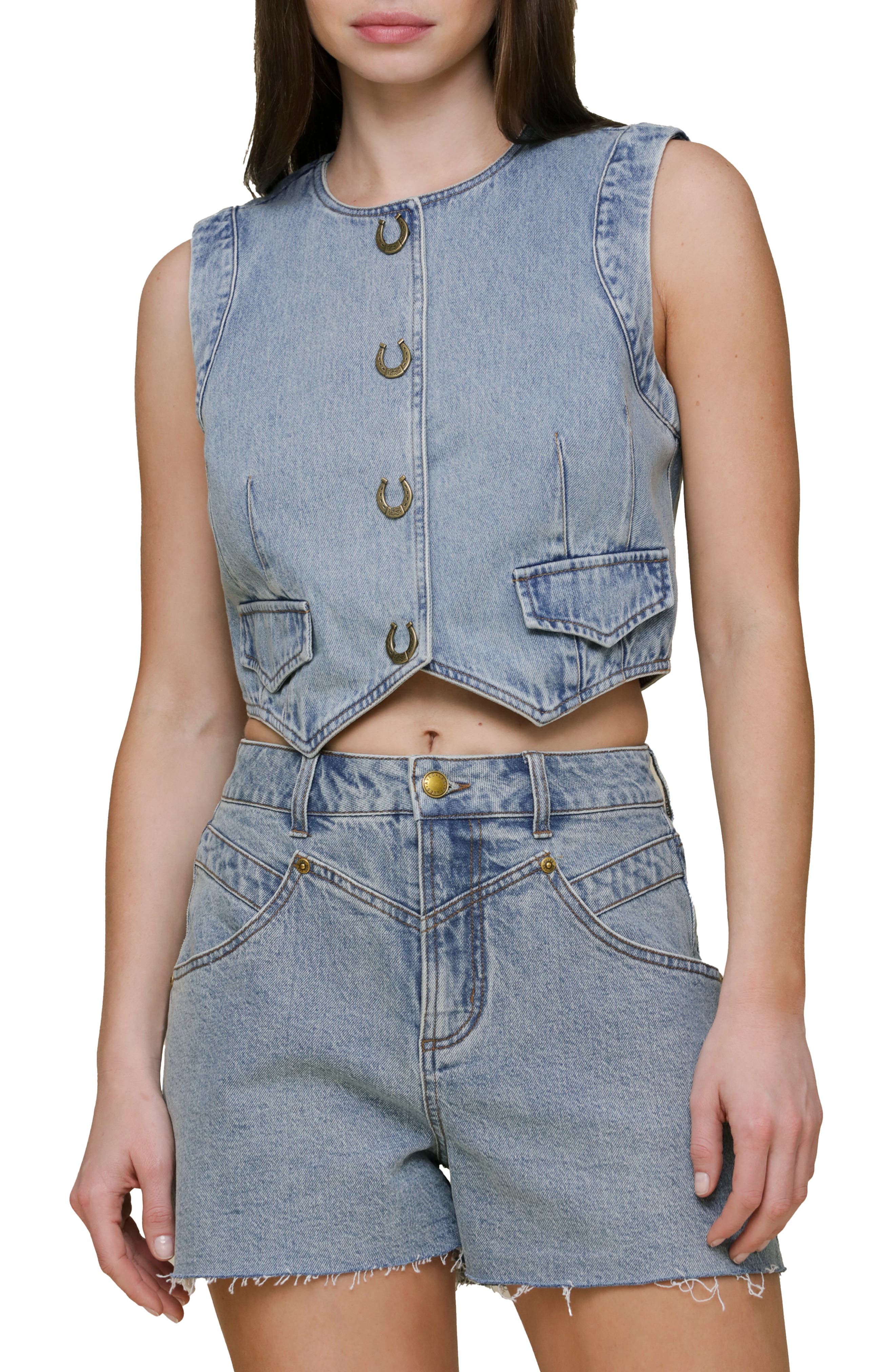 Avec Les Filles Crop Denim Vest