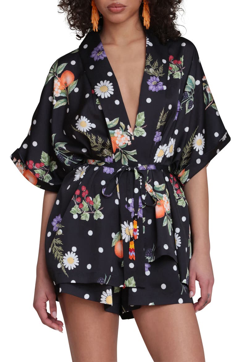 Floral Print Belted Tunic, Main, color, BLACK SCATTERED BOTANICAL