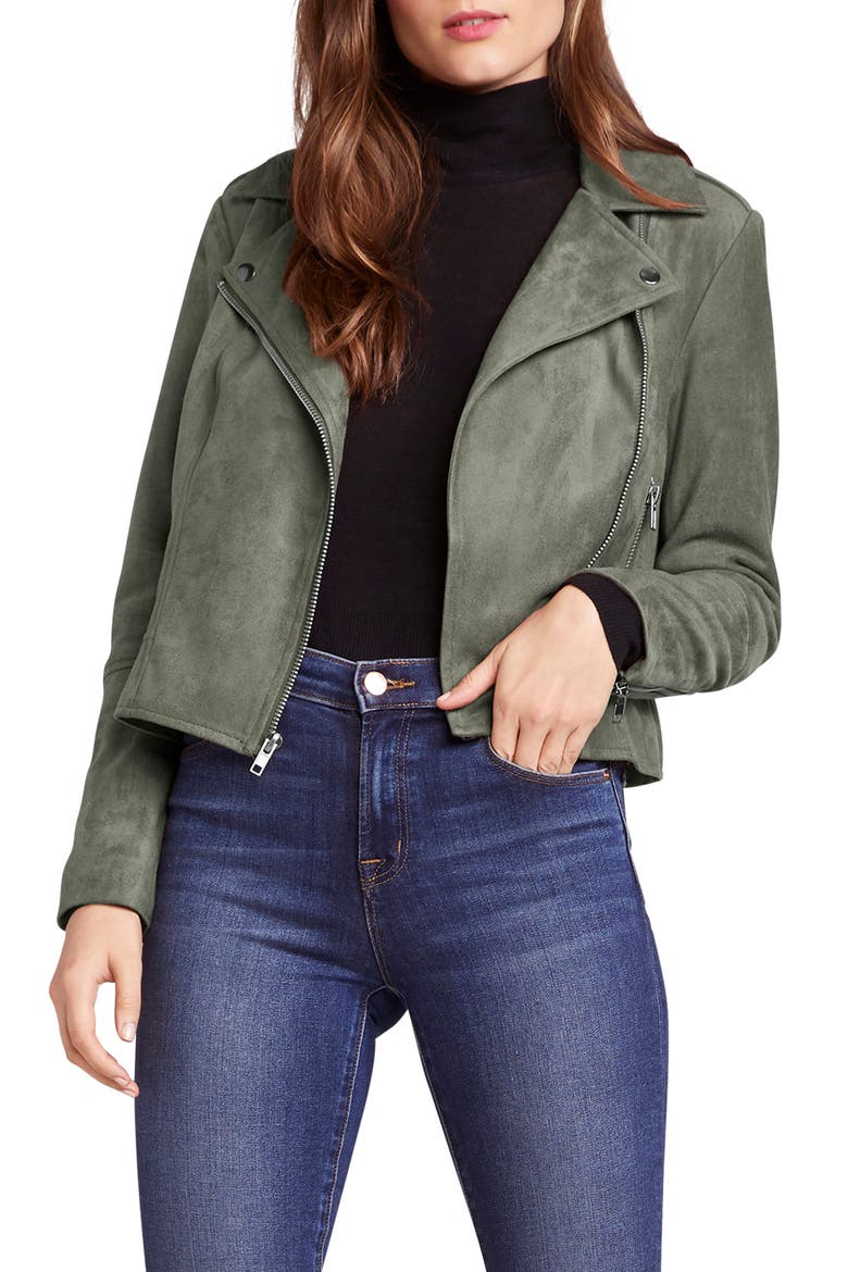 BB Dakota Not Your Baby Faux Suede Moto Jacket, Main, color, SURPLUS GREEN
