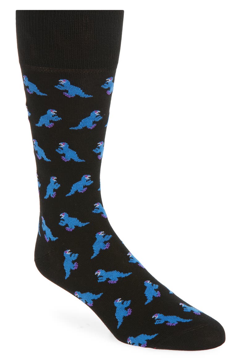 Dino Stripe Dress Socks, Main, color, 79_BLACK