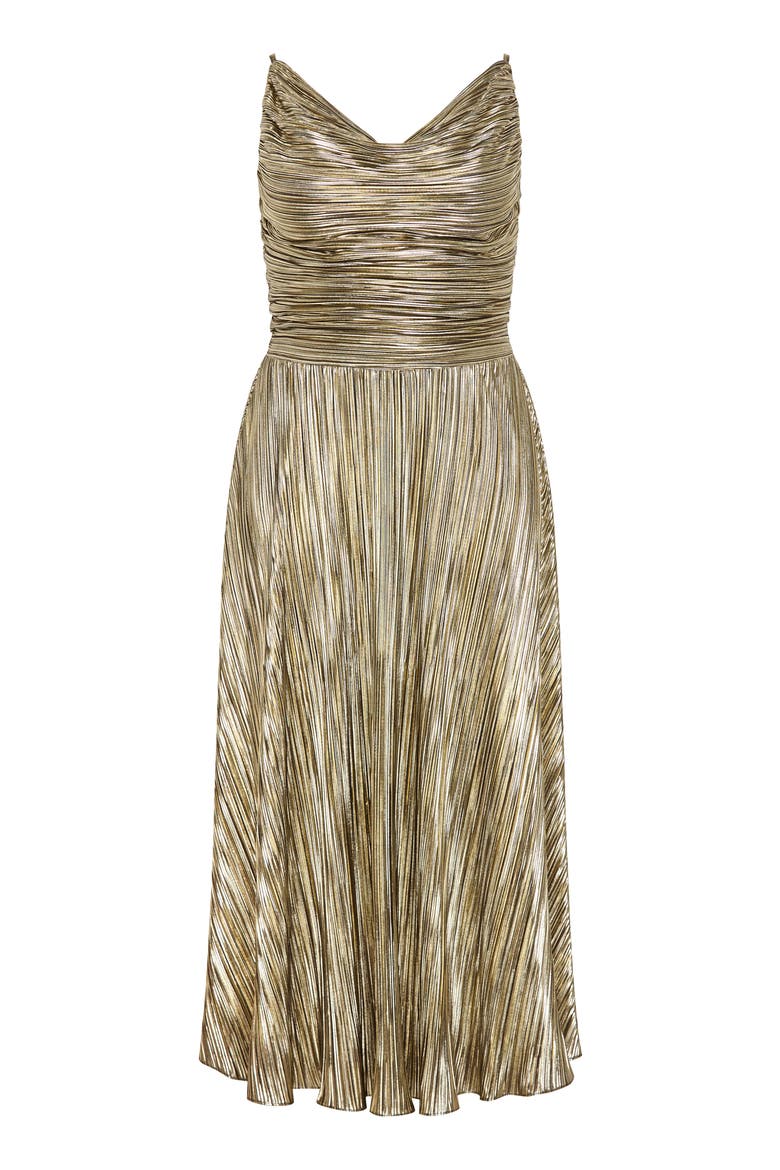Kamila Plissé Metallic Sleeveless Maxi Dress, Alternate, color, BRONZE