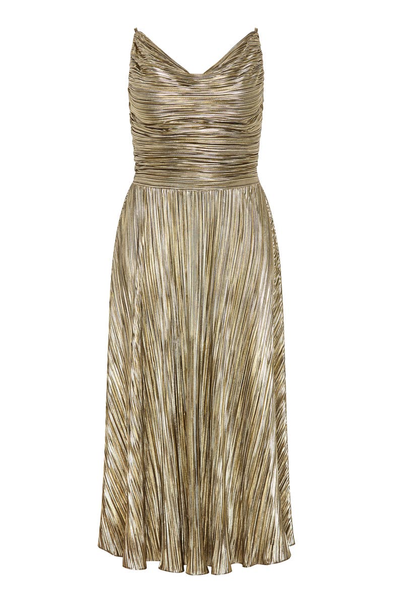 City Chic Kamila Plissé Metallic Sleeveless Maxi Dress, Alternate, color, Bronze
