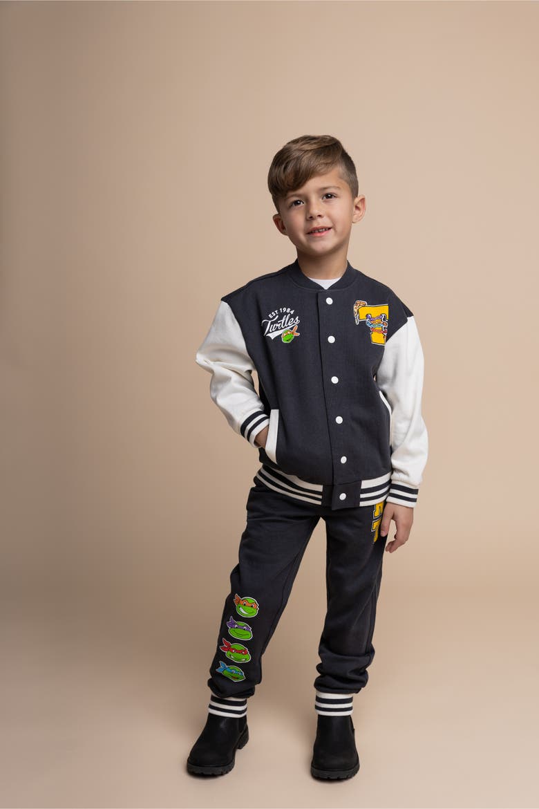 Fleece Varsity Jacket and Pants Set, Alternate, color, TMNT Charcoal Cream