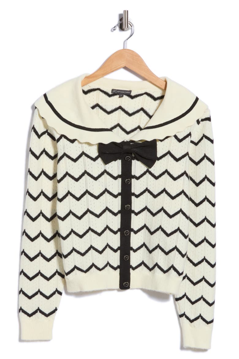 Zigzag Bow Sailor Collar Sweater, Main, color, CREAM/ BLACK