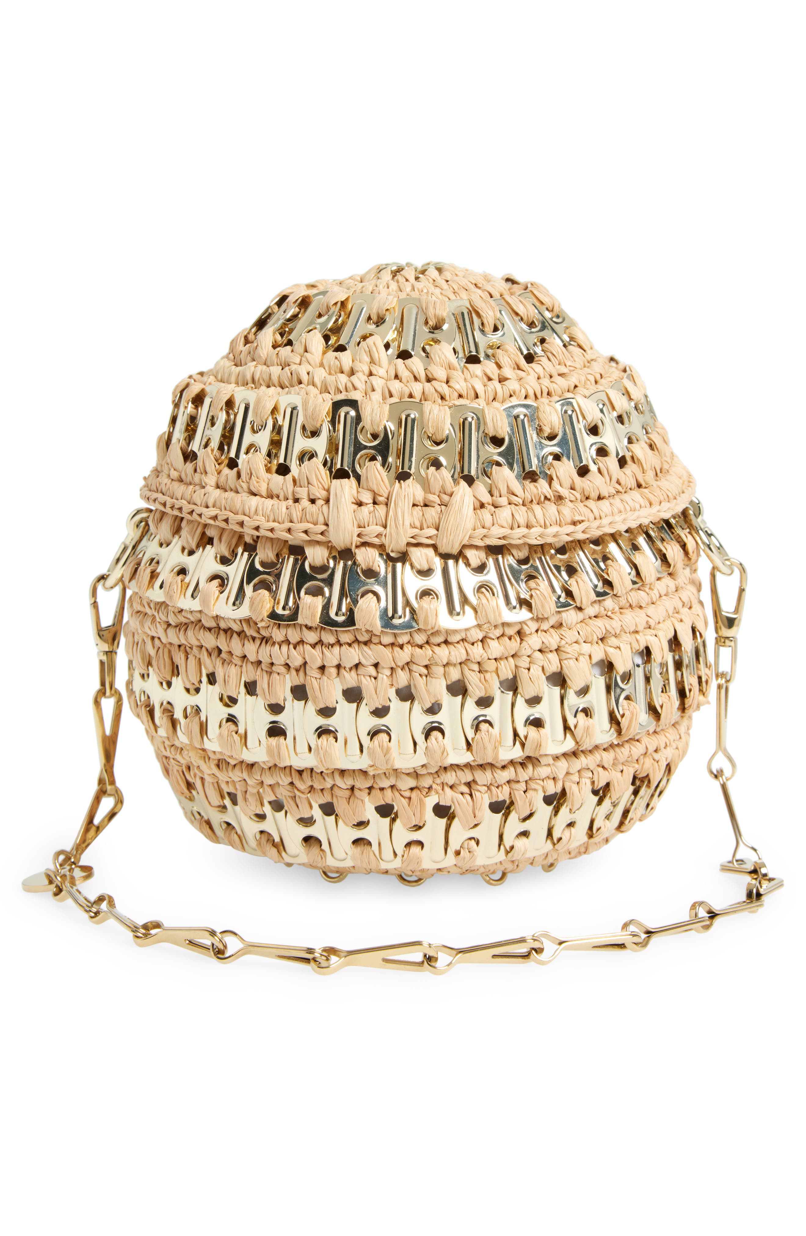 Rabanne 1969 Ball Raffia Shoulder Bag, Alternate, color, Natural / Light Gold