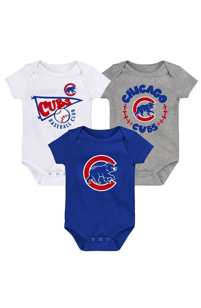 Outerstuff Newborn & Infant Royal/White/Heather Gray Chicago Cubs Biggest Little Fan 3-Pack Bodysuit Set, Main, color, 