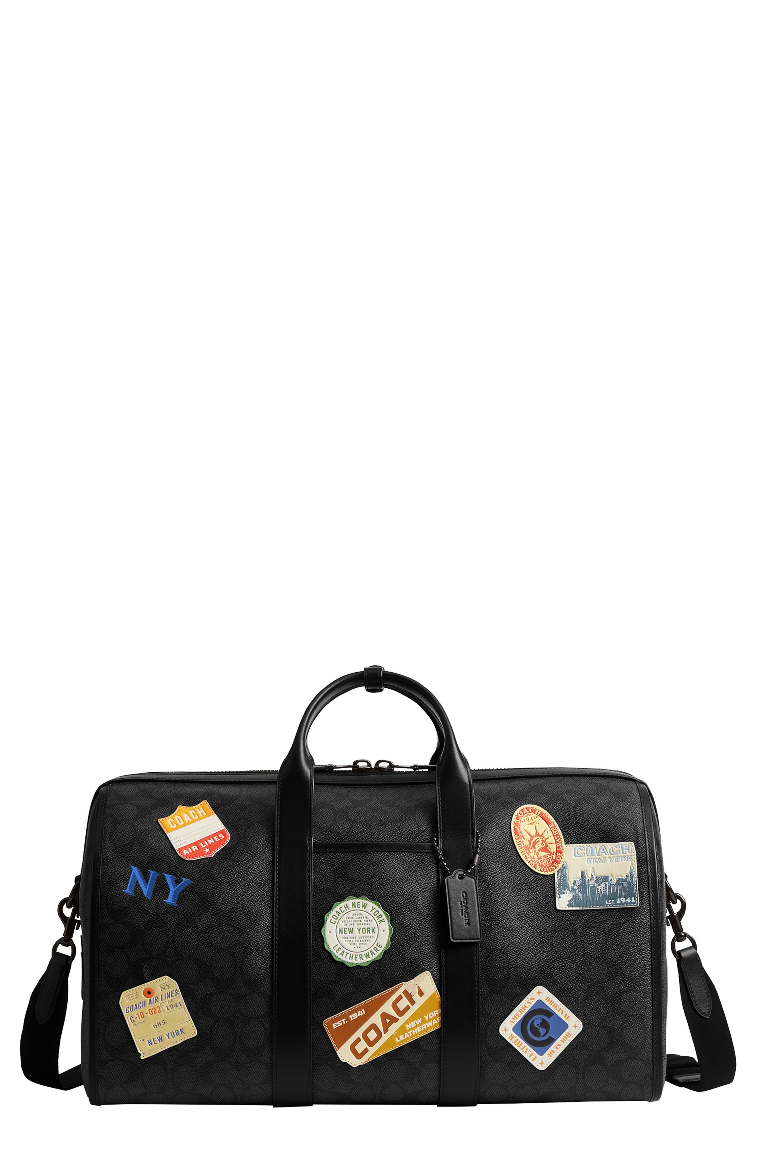 COACH Gotham 45-Inch Patch Embellished Signature Canvas Duffle Bag, Main, color, Charcoal Multi