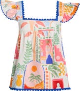 SUGARLIPS Petrolia Town Ada Embroidered Scalloped Trim Flutter Sleeve Cotton Top