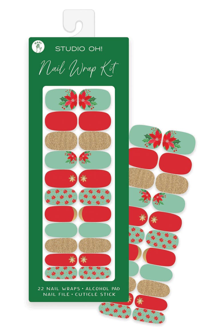 Poinsettia Mani Nail Wrap Set, Main, color, NO COLOR